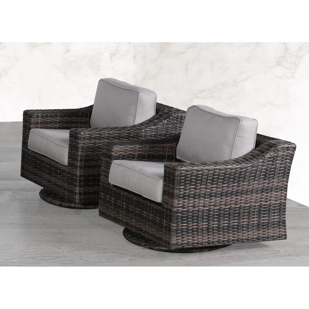 Outdoor Swivel Patio Chair Set (2‑Piece) — Brown Wicker with Cushions & 360° Swivel