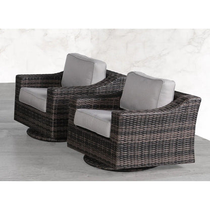 Outdoor Swivel Patio Chair Set (2‑Piece) — Brown Wicker with Cushions & 360° Swivel