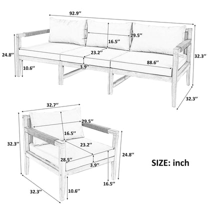 Acacia Wood Outdoor Modular Seating Set with Rope Accents & Water‑Resistant Cushions – 3‑Piece