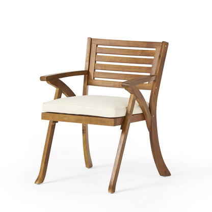 6-Piece Acacia Wood Dining Set with Cushions & Handwoven Rattan Legs
