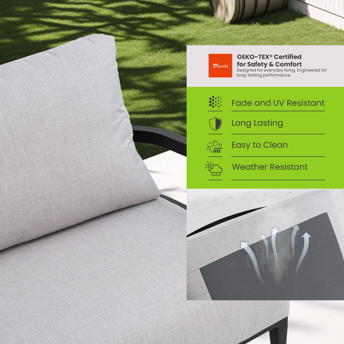 Outdoor Aluminum Swivel Chat Set with Sintered Stone Table & Sunbrella Cushions