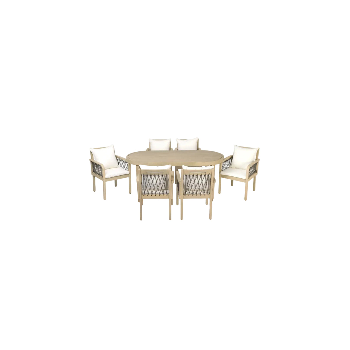 7‑Piece Acacia Wood Outdoor Dining Set with Rope‑Woven Armchairs