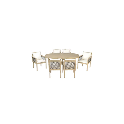 7‑Piece Acacia Wood Outdoor Dining Set with Rope‑Woven Armchairs