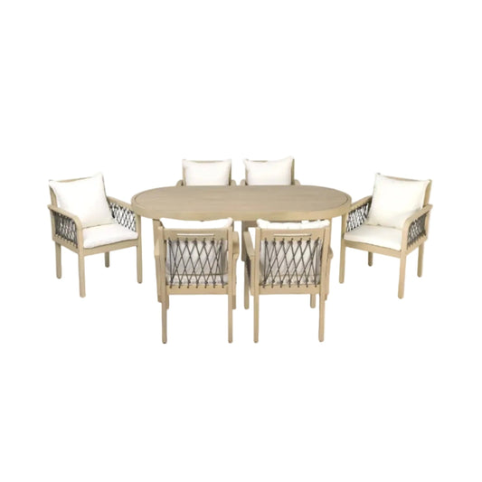 7‑Piece Acacia Wood Outdoor Dining Set with Rope‑Woven Armchairs