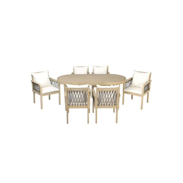 7‑Piece Acacia Wood Outdoor Dining Set with Rope‑Woven Armchairs