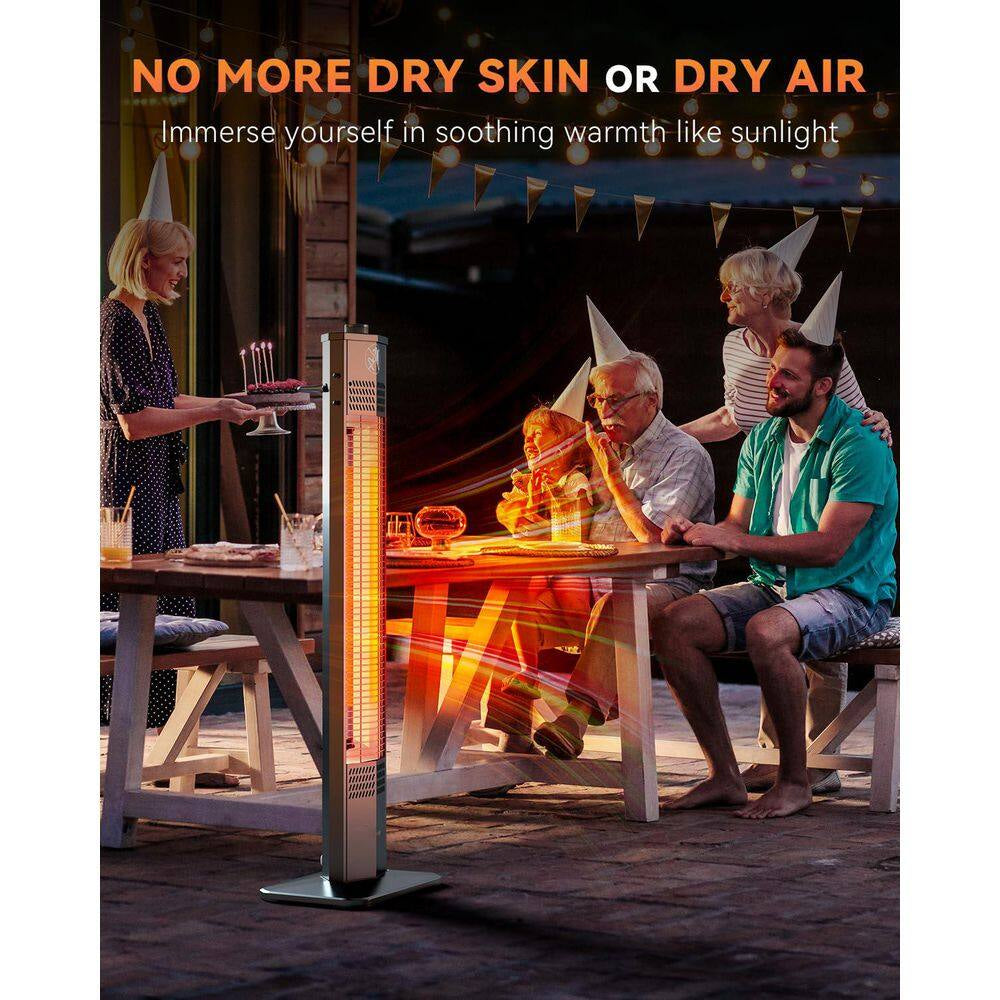 1500W Outdoor Infrared Patio Heater, 36In Portable Tower W 3 Heat Levels, IPX5 Waterproof, Tip-Over&Overheat Protection