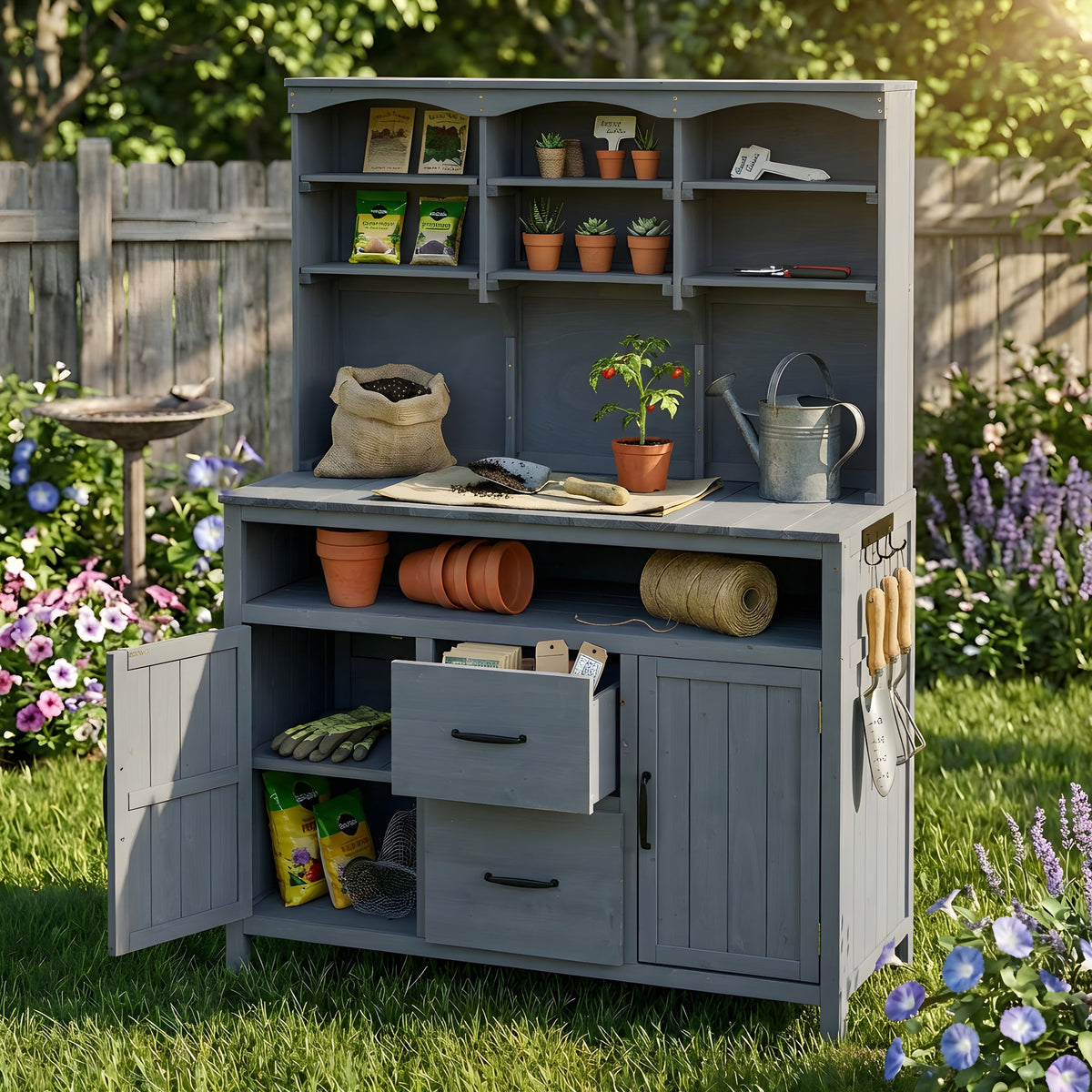 TOPMAX 45" Outdoor Fir Wood Potting Bench with Storage – Garden Workstation & Patio Kitchen Island