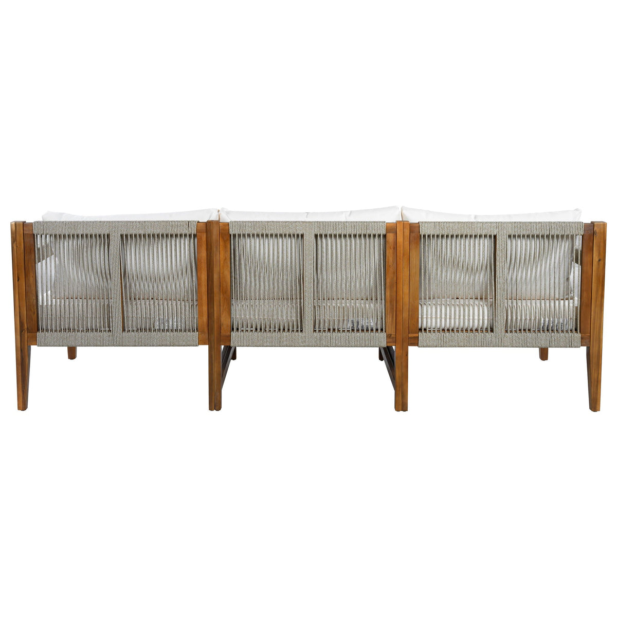 Acacia Wood Outdoor Modular Seating Set with Rope Accents & Water‑Resistant Cushions – 3‑Piece
