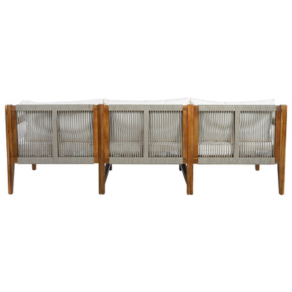Acacia Wood Outdoor Modular Seating Set with Rope Accents & Water‑Resistant Cushions – 3‑Piece