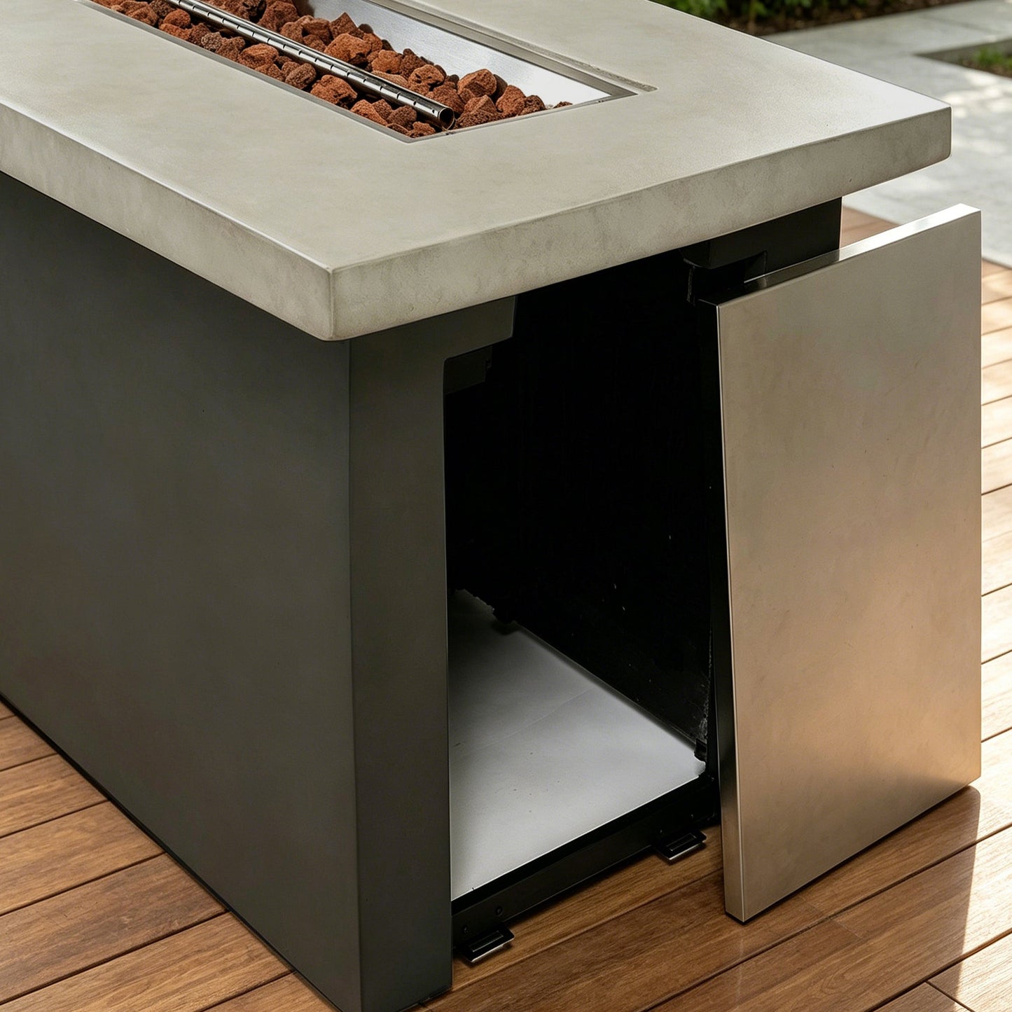 Outdoor 60-Inch Rectangular Dark Grey Concrete Fire Pit Table