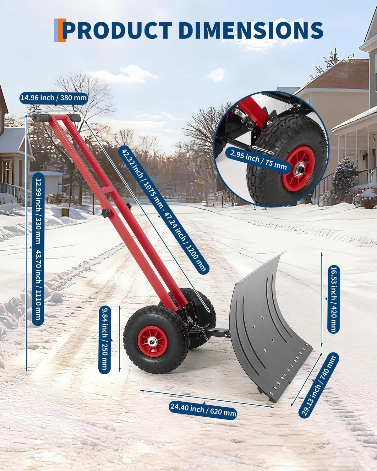 29X16.5 in Snow Shovel with 7-Position Angled Blade