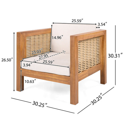 Acacia Wood Outdoor Club Chair, Weather‑Resistant with Wicker Armrests
