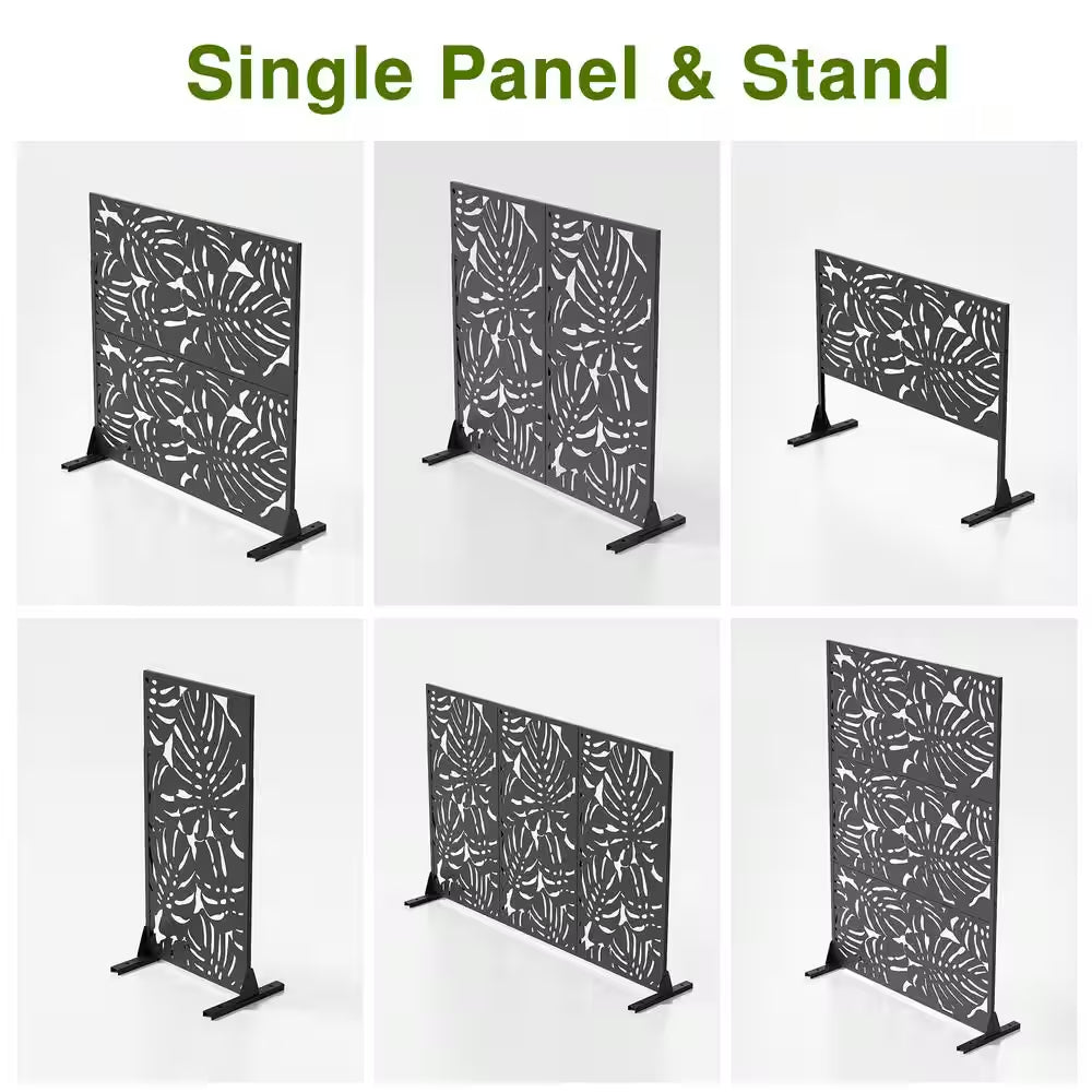72 In.H X 47 In.W Galvanized Metal Wall Sculptures Privacy Screens Garden Outdoor Fence Summer in Black