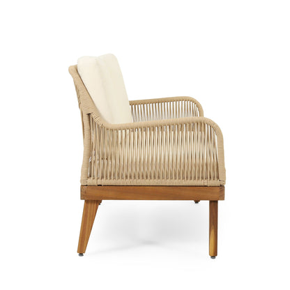 Hueber 4‑Piece Acacia Wood Outdoor Chat Set with Rope Detailing & Water‑Resistant Cushions