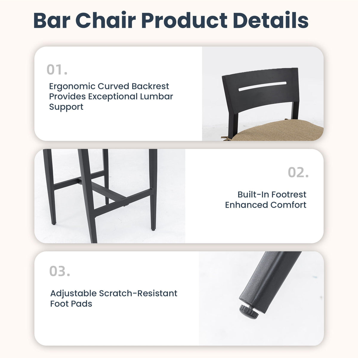Modern Outdoor Bar Set — Sintered Stone Table, Ergonomic Bar Stools & Sunbrella® Cushions (Ember Black / Linen Sesame)