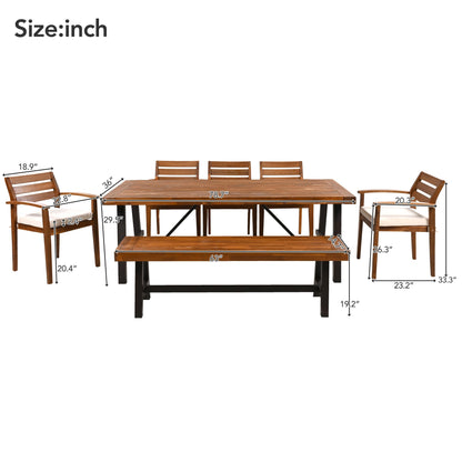 Outdoor Dining Set for 7–8 — Acacia Wood, Beige Cushions & Ergonomic Chairs