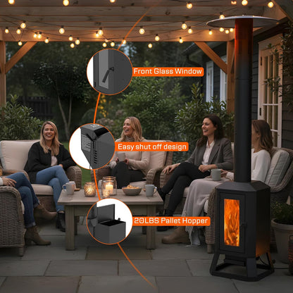 70,000 BTU Wood Pellet Outdoor Patio Heater with Glass Viewing Window