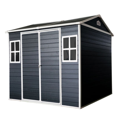 Resin Outdoor Storage Shed with Floor & Lockable Door - Gray or Black