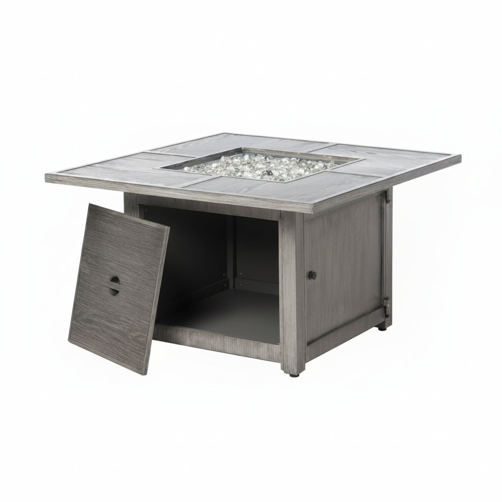 Cheyenne 40 In. X 25 In. Square Aluminum Propane Gas Fire Pit Chat Table with Glacier Ice Firebeads in Blacksmith