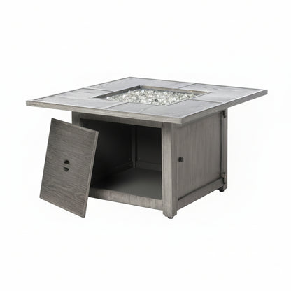 Cheyenne 40 In. X 25 In. Square Aluminum Propane Gas Fire Pit Chat Table with Glacier Ice Firebeads in Blacksmith