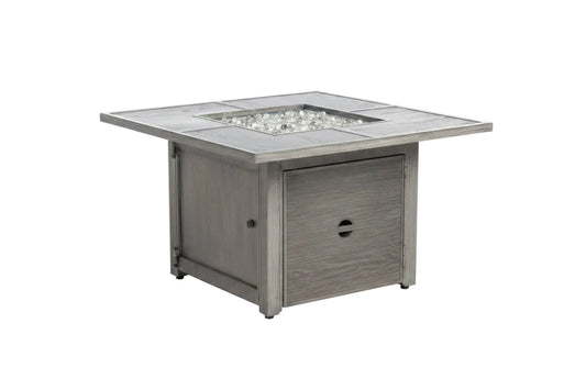 Cheyenne 40 In. X 25 In. Square Aluminum Propane Gas Fire Pit Chat Table with Glacier Ice Firebeads in Blacksmith