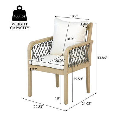 7‑Piece Acacia Wood Outdoor Dining Set with Rope‑Woven Armchairs