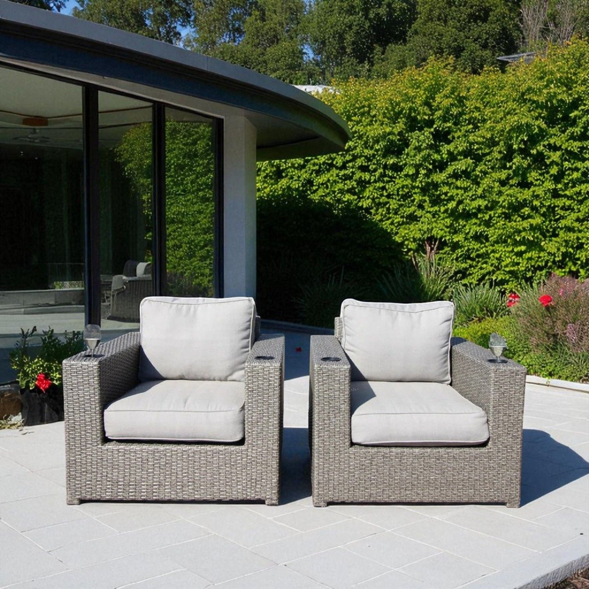 Outdoor Lounge Chairs with Cushions – Weather‑Resistant Gray Mix, Rustproof Aluminum & All‑Weather Wicker (Set of 2)