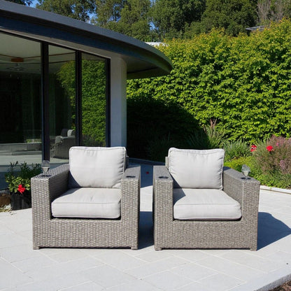 Outdoor Lounge Chairs with Cushions – Weather‑Resistant Gray Mix, Rustproof Aluminum & All‑Weather Wicker (Set of 2)