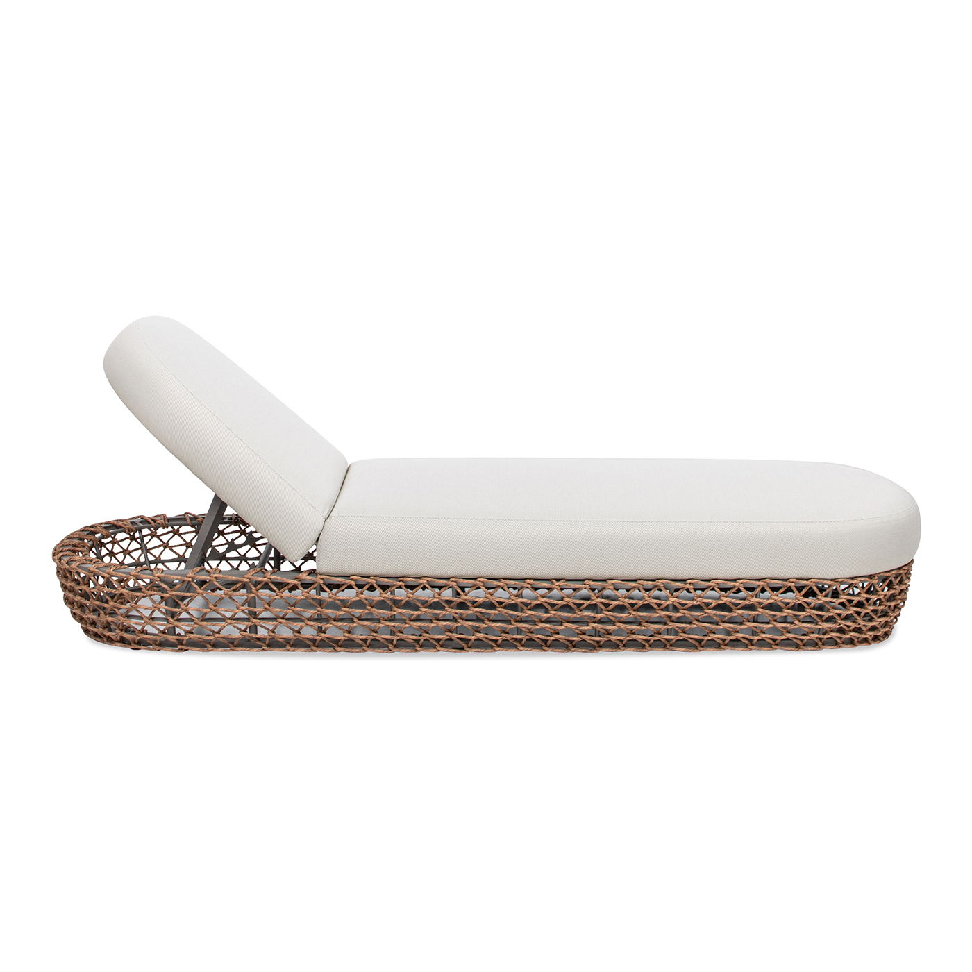 Willow Sunbrella® Upholstered Woven Patio Lounger – Wheat Beige &amp; Golden Brown