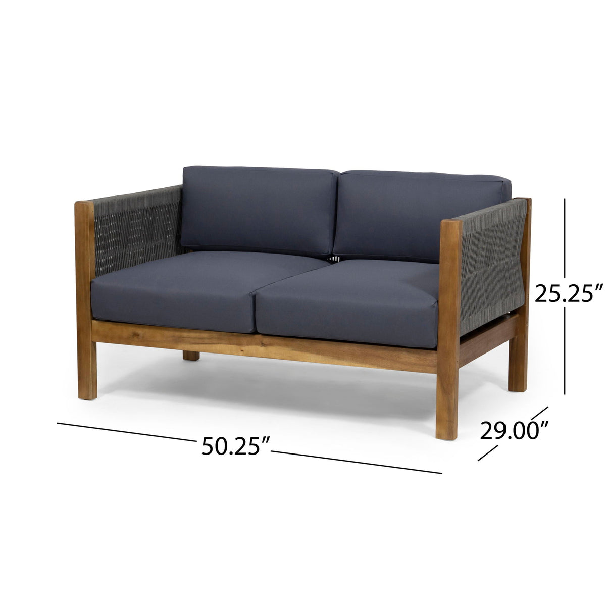 Charlotte Acacia Wood & Rope Outdoor Chat Set with Cushions – 4‑Piece