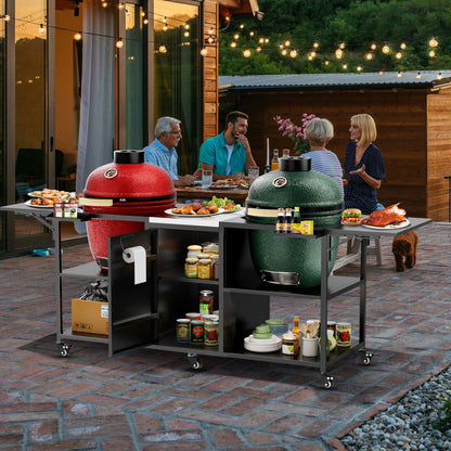 Outdoor Grill Cart for 2 Big Egg Grills – Black/Silver