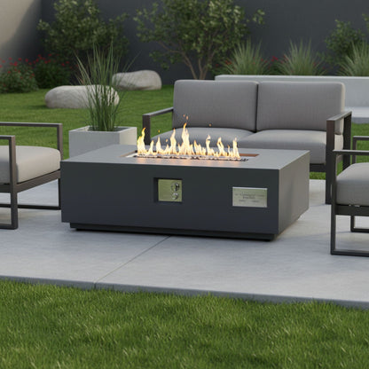 Volon 48" × 30" Rectangular Fiber‑Concrete Fire Pit Table – Light Gray - 50,000 BTU