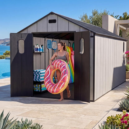 Resin 8' × 16' Outdoor Storage Shed with Weatherproof Construction