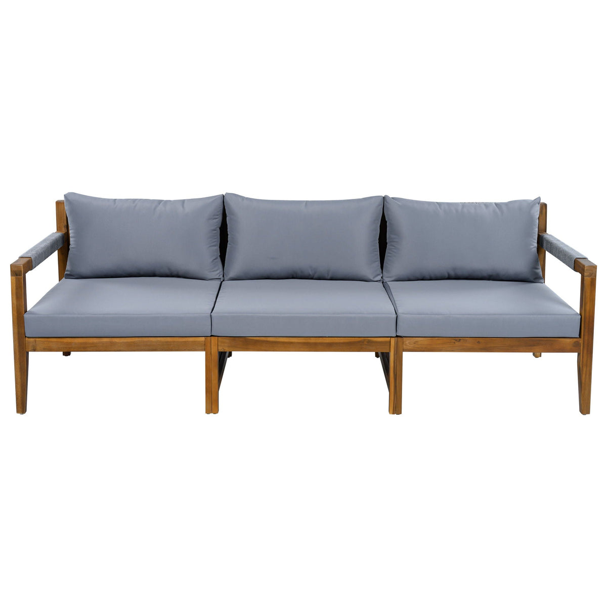 Acacia Wood Outdoor Modular Seating Set with Rope Accents & Water‑Resistant Cushions – 3‑Piece