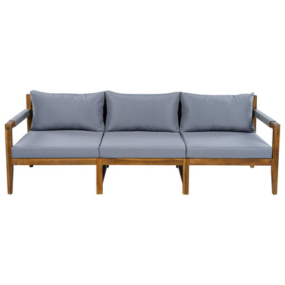 Acacia Wood Outdoor Modular Seating Set with Rope Accents & Water‑Resistant Cushions – 3‑Piece
