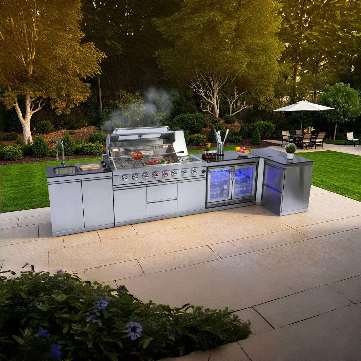 Castelle Flame Montclair 58-Inch 6-Burner 96K BTU Gas Outdoor Liquid Propane Grill Island