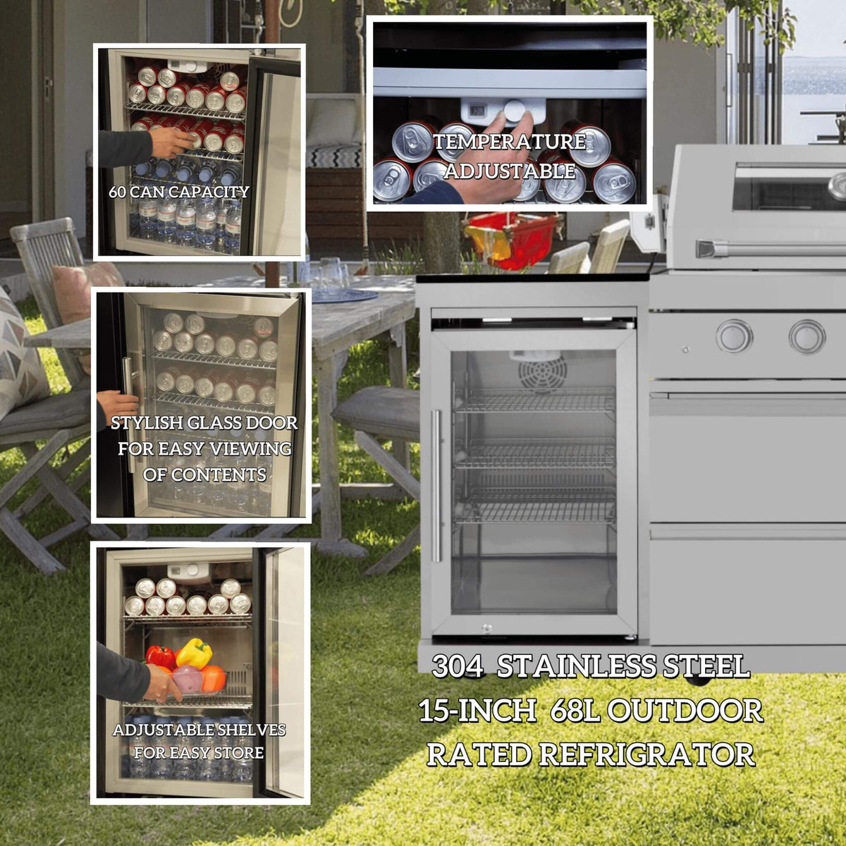 Castelle Flame Capri 96- inch 6‑Burner 85,000 BTU Outdoor Kitchen Grill Island