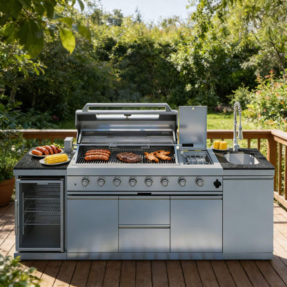 Castelle Flame Capri 96- inch 6‑Burner 85,000 BTU Outdoor Kitchen Grill Island