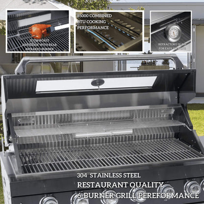 Castelle Flame Capri 96- inch 6‑Burner 85,000 BTU Outdoor Kitchen Grill Island