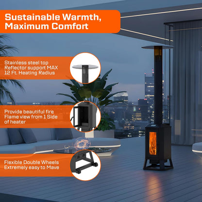 70,000 BTU Wood Pellet Outdoor Patio Heater with Glass Viewing Window