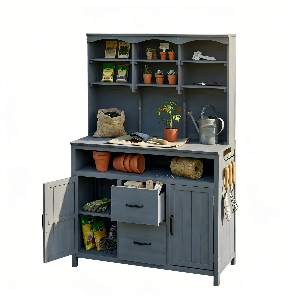 TOPMAX 45" Outdoor Fir Wood Potting Bench with Storage – Garden Workstation & Patio Kitchen Island
