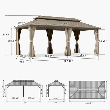 Outdoor Hardtop Gazebo 10' X 20' Champagne Aluminum Structure
