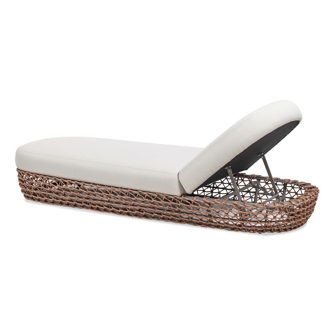 Willow Sunbrella® Upholstered Woven Patio Lounger – Wheat Beige &amp; Golden Brown