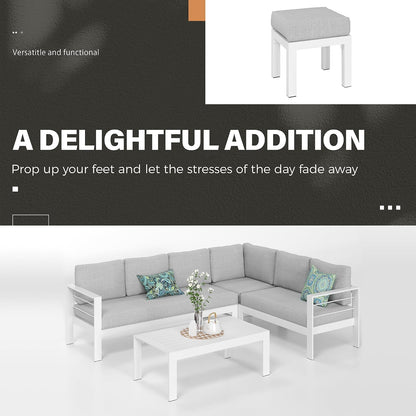 Aluminum Patio Furniture Set, Metal Patio Sectional Sofa with Imitation Wood Tabletop Coffee Table, Modern Outdoor Furniture Couch with Water-Resistant Cushion for Balcony Backyard, White