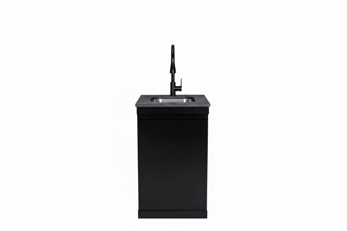 Stainless Steel Double‑Door Outdoor Sink Cabinet with Tap