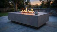 Granville Outdoor Fire Pit 60 In. X 27 In. Rectangular Concrete Propane Fire Table with Lava Rocks and Cover — Lifestyle