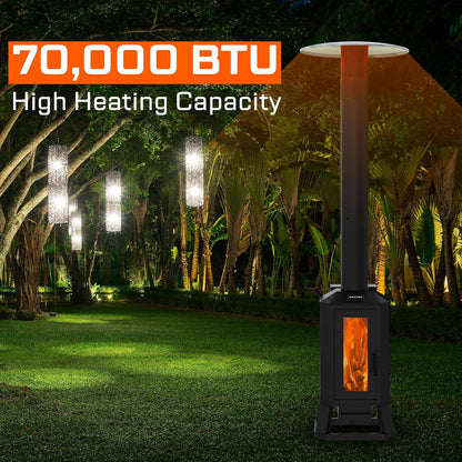 70,000 BTU Wood Pellet Outdoor Patio Heater with Glass Viewing Window