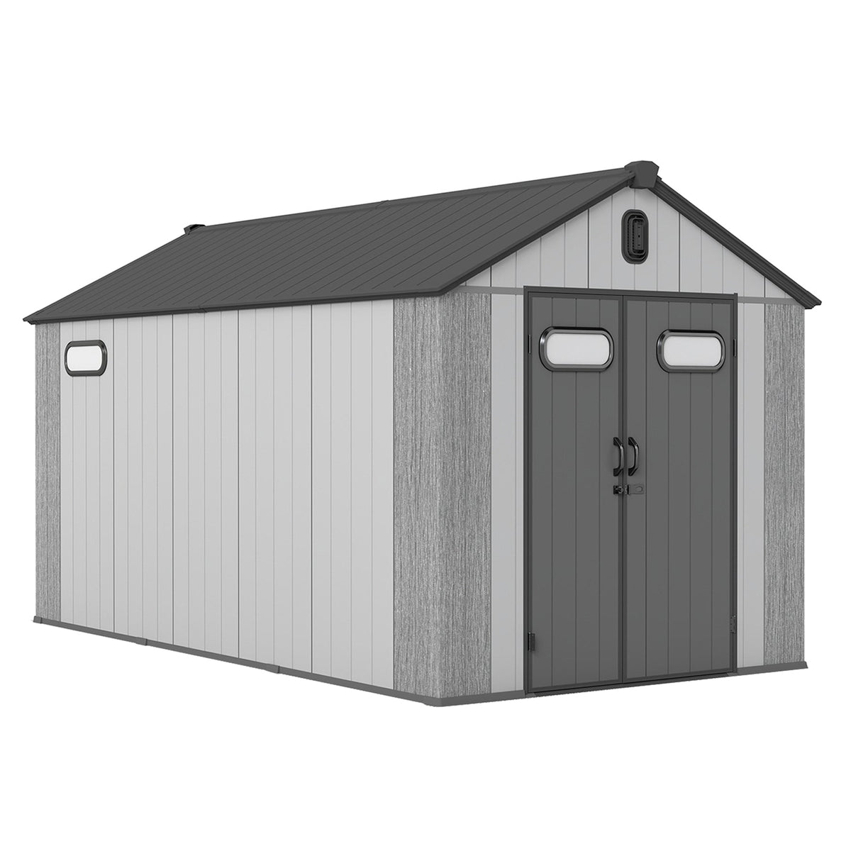 8' × 14' Outdoor Resin Storage Shed with Carpet – Gray | Weather-Resistant Garden & Backyard Storage
