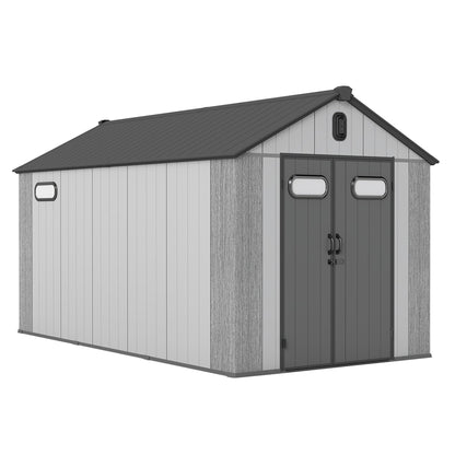 8' × 14' Outdoor Resin Storage Shed with Carpet – Gray | Weather-Resistant Garden & Backyard Storage
