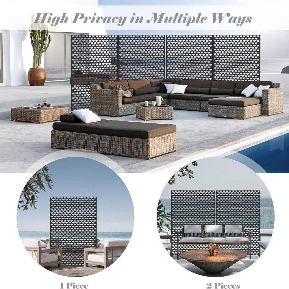 70.75 In. Galvanized Metal Outdoor Privacy Screens Garden Outdoor Fence Spring in Black